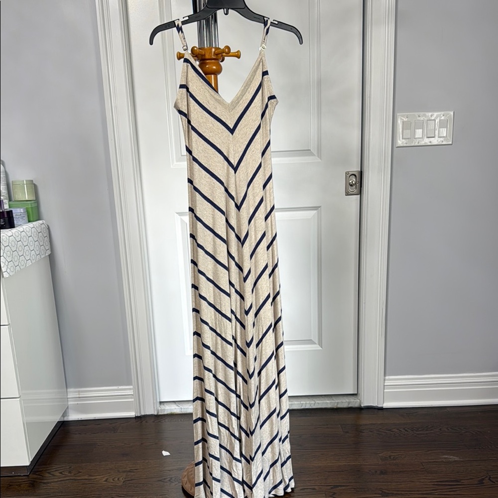 Chic Cream and Navy Striped Maxi Dress